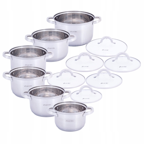 Zestaw garnków stal nierdzewna 12 el Kamille garnki na indukcję