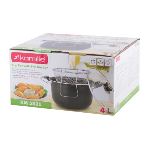 Garnek do frytek Kamille 24 cm 4L kosz do głębokiego smażenia