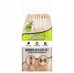 Zestaw Sztućców drewnianych ECO na 6 osób PIKNIK