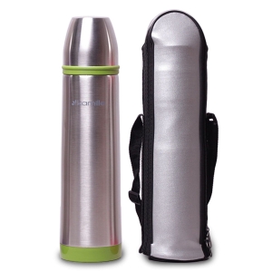 Termos próżniowy, stalowy z nakrętką  kubek i pokrowcem 1L