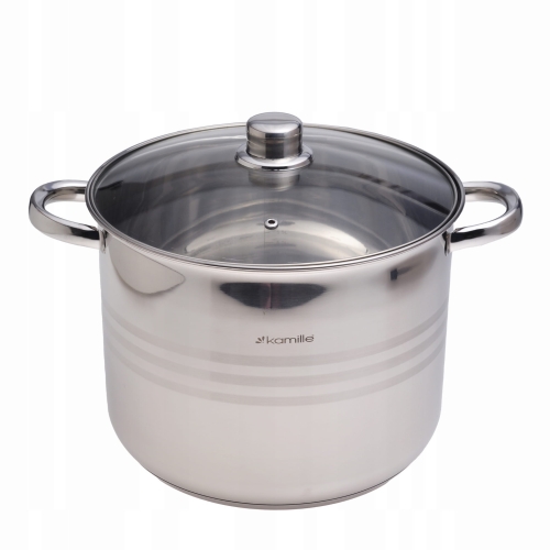 Garnek gastronomiczny Kamille 10,5L stalowy wysoki z pokrywką
