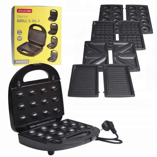 opiekacz wielofunkcyjny 5w1 Kamille grill toster gofrownica orzeszki donut