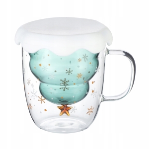 Szklanka filiżanka do kawy herbaty z podwójnego szkła choinka 320ml