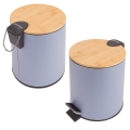 Mały kosz łazienkowy 5L stalowy z pokrywą bambusową Kamille