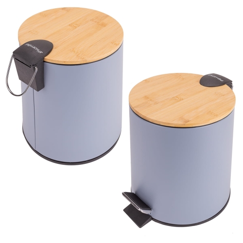 Mały kosz łazienkowy 5L stalowy z pokrywą bambusową Kamille