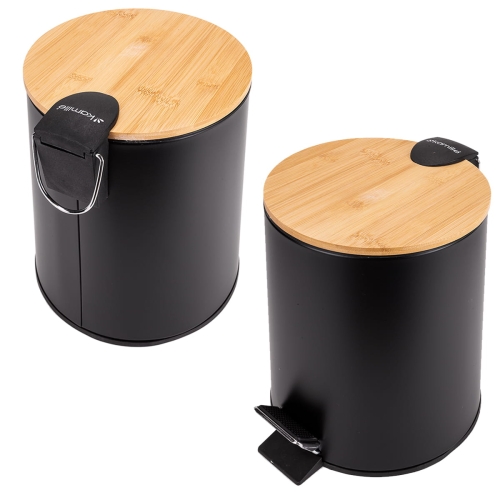 Mały kosz łazienkowy 5L stal bambus pokrywa KM0205