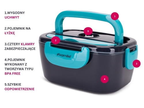 Lunchbox do samochodu Kamille elektryczny pojemnik obiadowy
