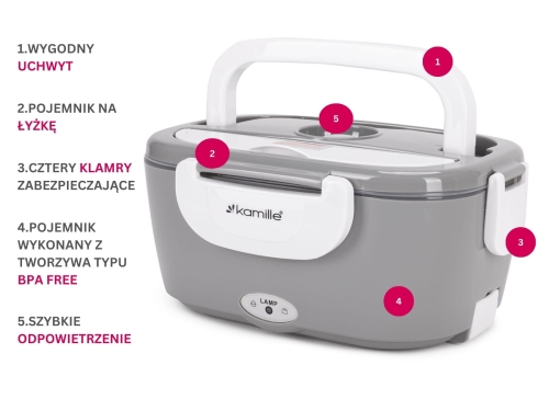Elektryczny pojemnik na jedzenie Kamille lunch box przenośny 1,5L