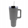 kubek termiczny 1200 ml Kamille z rączką i słomką szary
