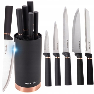 Czarny nowoczesny elegancki komplet noży w stojaku 6el.