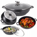 wok marmurowy 5,5L Kamille garnek z powłoką nieprzywierającą i pokrywką