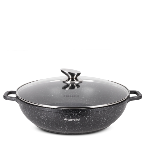garnek wok marmurowy 5,5L Kamille z pokrywką na indukcję i gaz