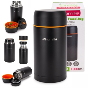 Czarny termos obiadowy, lunchbox na zupę, obiad 1L