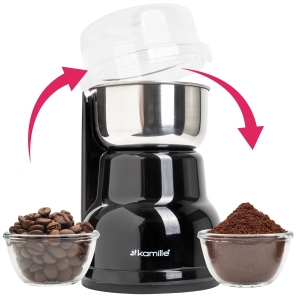 Młynek do kawy elektryczny z pokrywką ostrza stal