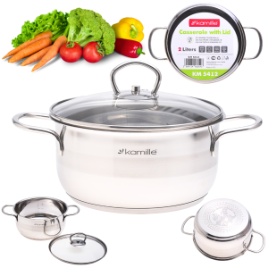 GARNEK GARNUSZEK Z POKRYWKĄ STALOWY GAZ INDUKCJA KAMILLE