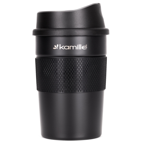 Czarny kompaktowy kubek termiczny Kamille 360 ml do kawy