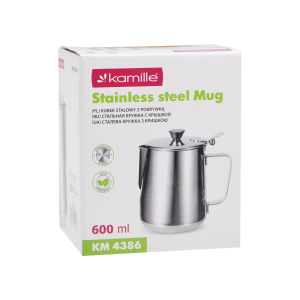 Stalowy kubek dzbanek mlecznik Kamille 600 ml z pokrywką