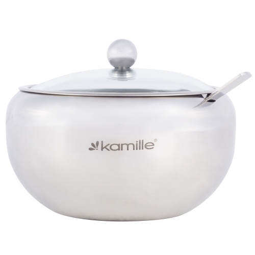 Cukiernica stołowa Kamille z pokrywką i łyżeczką stal nierdzewna