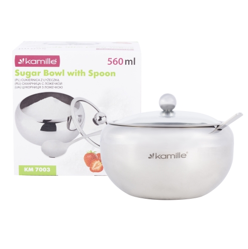 Cukiernica stalowa Kamille 560 ml z pokrywką i łyżeczką
