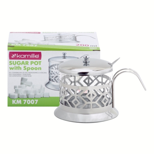 Cukiernica szklana Kamille 200 ml ze stali z łyżeczką