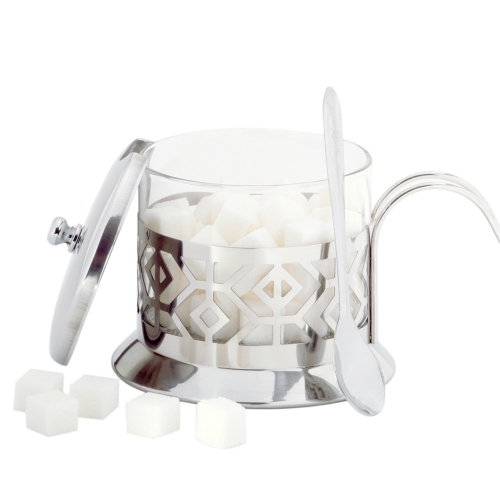 Cukiernica Kamille z łyżeczką szklana z metalową pokrywką