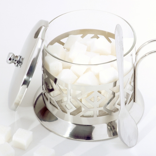 Elegancka cukiernica stołowa Kamille szkło stal nierdzewna