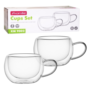 Solidny komplet zestaw szklanek filiżanek z podwójnego szkła 2szt.