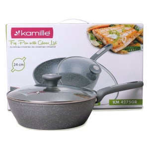 Patelnia głęboka wok granitowa 24cm z pokrywką