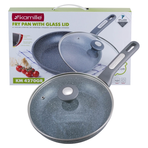 Patelnia granitowa Kamille 22 cm z pokrywką do smażenia