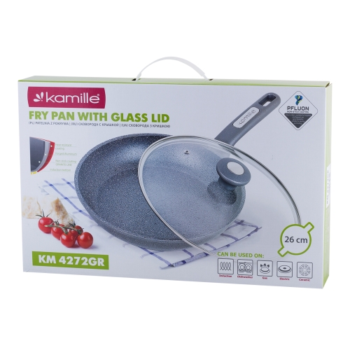 Patelnia granitowa Kamille 26 cm z pokrywką do smażenia