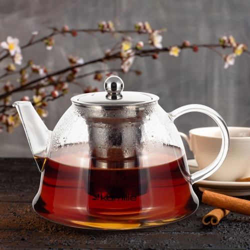 Zaparzacz do herbaty 1,5 l Kamille ze szkła żaroodpornego na kuchenkę gazową