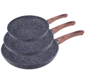 Zestaw komplet patelni  granitowych imitacja drewna  20/24/28cm