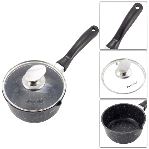 Garnek marmurkowy Kamille rondel 16 cm 1,2L z pokrywką szkło hartowane kuchnia