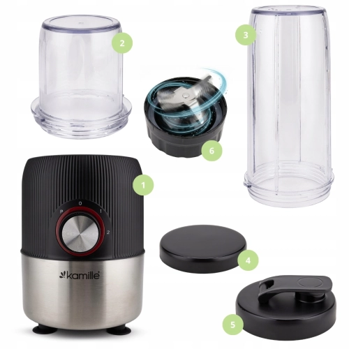 blender kielichowy Kamille 2w1 z rozdrabniaczem 250ml 650ml