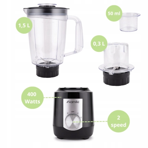 mikser kuchenny 1,5L Kamille blender kielichowy z młynkiem do kawy