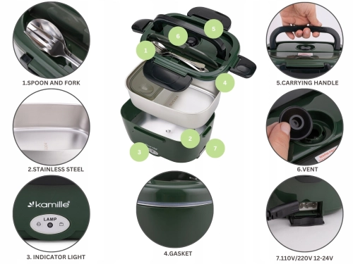 pojemnik na obiad elektryczny 1,5L Kamille z przegródkami