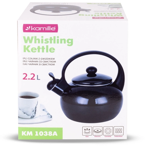 czajnik 2,2L Kamille emaliowany z gwizdkiem automat stalowy