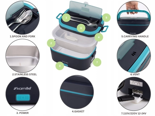 lunch box z podgrzewaniem 1,5L Kamille dwukomorowy z torbą