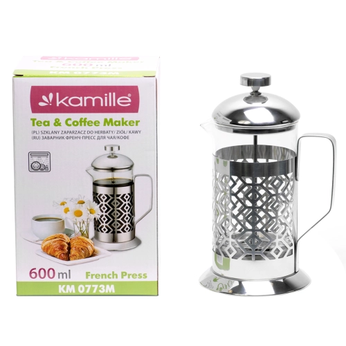 french press 600 ml Kamille szklany zaparzacz tłokowy do kawy