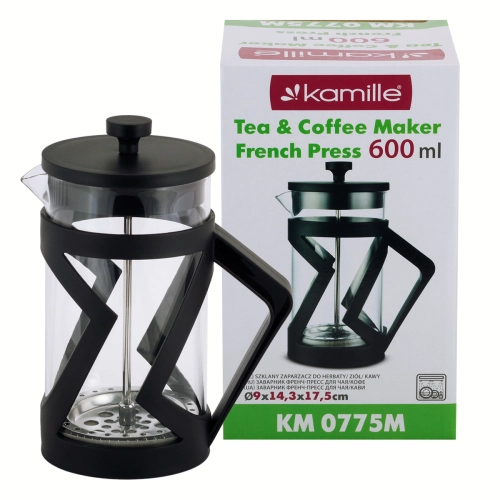 french press 600 ml Kamille KM0775M czarny nowoczesny zaparzacz