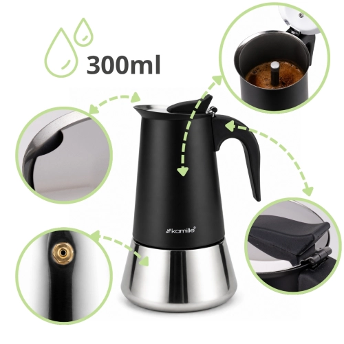 kawiarka Kamille 300 ml stalowy zaparzacz na kuchenkę gazową i indukcję