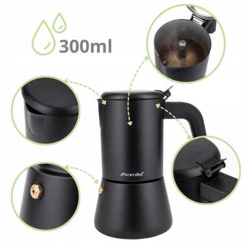 elegancka kawiarka do espresso 300 ml stalowa makinetka Kamille