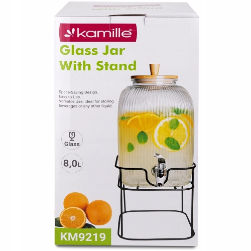 Duży dyspenser do lemoniady 8 l Kamille na stojaku bambusowym