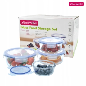 4 x lunchbox szklane pojemniki okrągłe na żywność żaroodporne zestaw Kamille