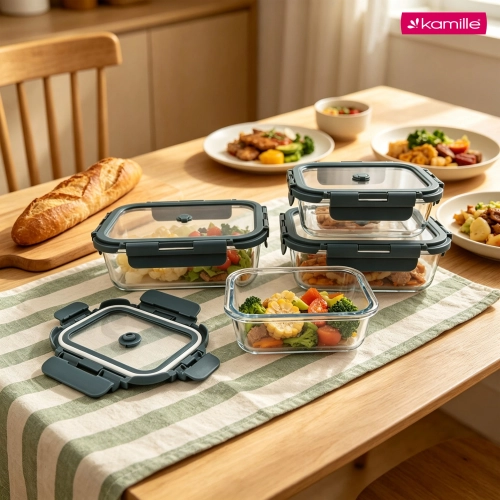 Szklane pojemniki Kamille do meal prep i przechowywania gotowych posiłków