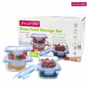 4 x lunchbox szklane pojemniki na żywność żaroodporne zestaw Kamille