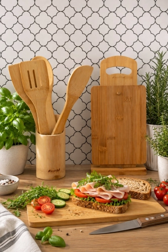 Deski do krojenia Kamille 20 × 15 cm z naturalnego bambusa, komplet 4 sztuk