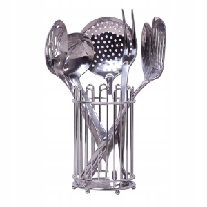 Zestaw przyborów kuchennych ze stali nierdzewnej w koszyku 7el.