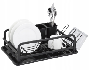 Jednopoziomowa czarna suszarka do naczyń z ociekaczem