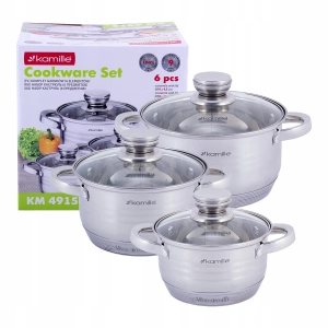 Zestaw komplet garnków ze stali nierdzewnej 6el.